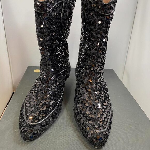 Laurence Dacade Vanessa Blk Sequin Western Boot Italian Festival Statement Boots - Picture 6 of 13